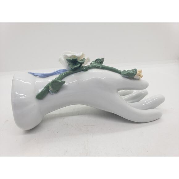 Vintage Porcelain Ceramic Hand Shaped 3D Vase Sculpted Rose Floral Decor - Picture 9 of 14